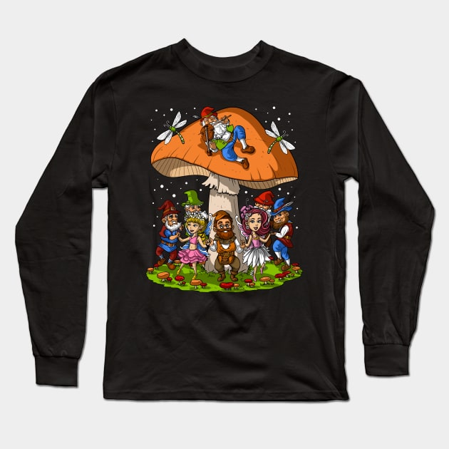 Mushroom Hippie Gnomes Long Sleeve T-Shirt by underheaven